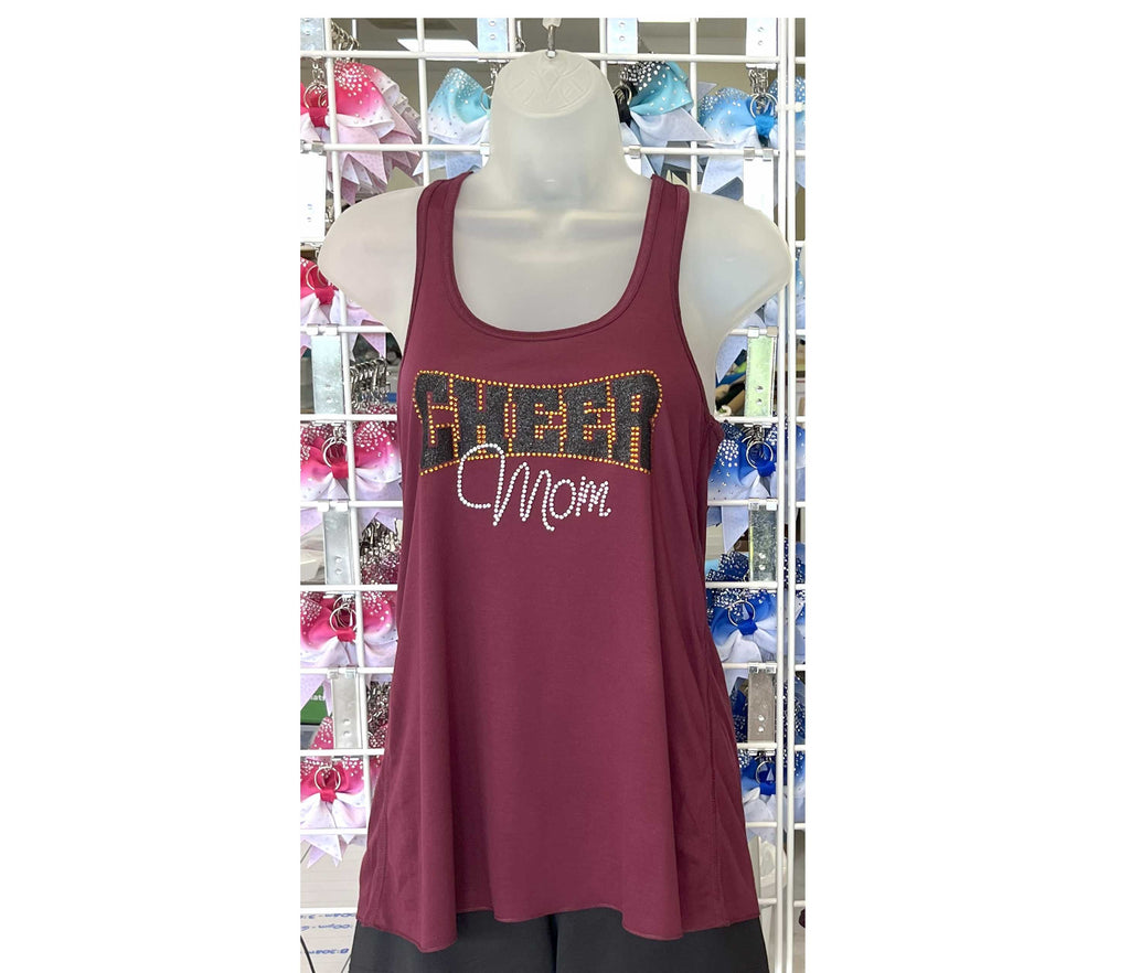 Cheer Mom - Glitter and Rhinestone Flowy Tank