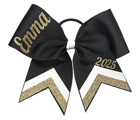 Chevron Cheer Bow | Personalized Cheer Bow | Class Year Cheer Bow | Class of 2025 | Black Gold White Senior Bow
