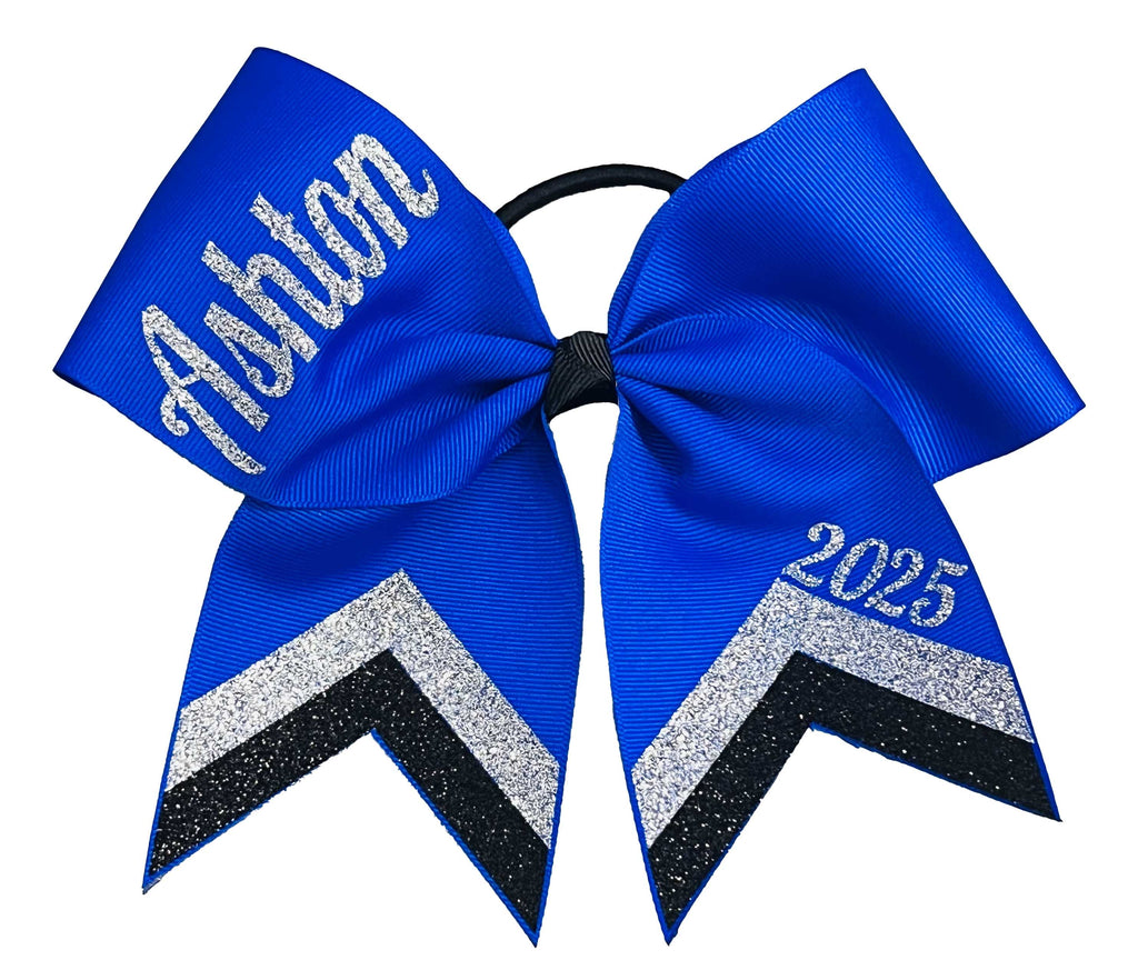 Chevron Cheer Bow | Personalized Cheer Bow | Class Year Cheer Bow | Class of 2025 | Electric Blue Black Silver Senior Bow