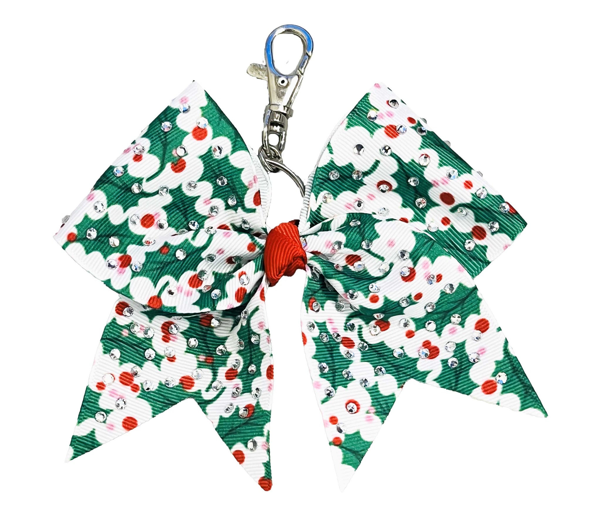 Christmas Holly Rhinestone Keychain Bow | Holiday Christmas Keychain | Holiday Gift