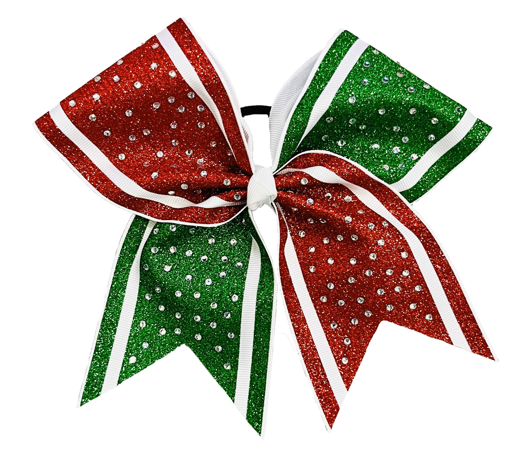 Christmas Rhinestone Sideline Glitter Cheer Bow | Red and Green Cheer Bow | Christmas Cheer Bow