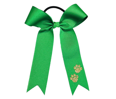 Paw Print College Cheer Bows | Collegiate Cheer Bows | Plain Ribbon Cheer Bows | Emerald Green Cheer Bows