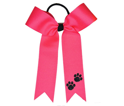 Paw Print College Cheer Bows | Collegiate Cheer Bows | Plain Ribbon Cheer Bows | Neon Pink Cheer Bows