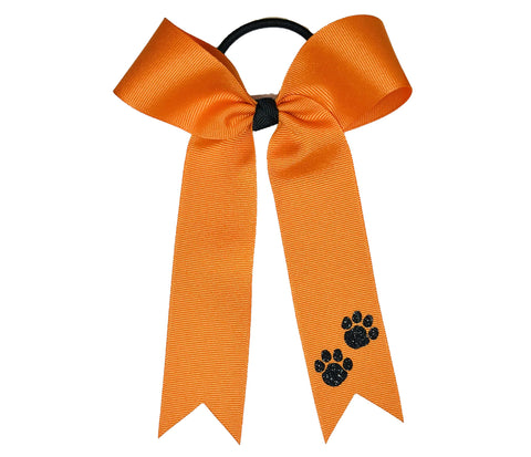 Paw Print College Cheer Bows | Collegiate Cheer Bows | Plain Ribbon Cheer Bows | Orange Cheer Bows