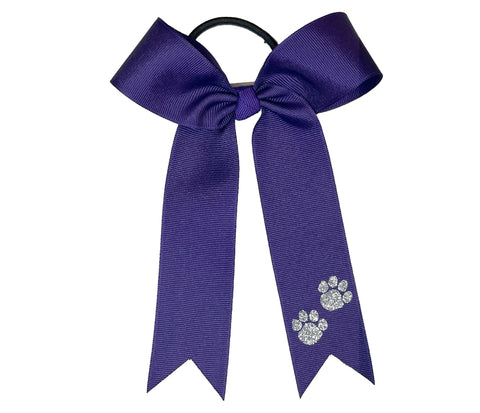 Paw Print College Cheer Bows | Collegiate Cheer Bows | Plain Ribbon Cheer Bows | Purple Cheer Bows