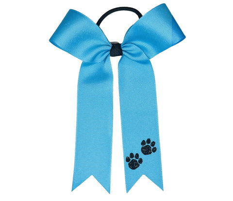 Paw Print College Cheer Bows | Collegiate Cheer Bows | Plain Ribbon Cheer Bows | Turquoise Cheer Bows