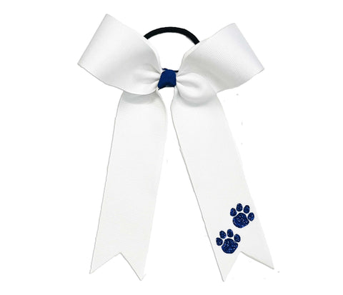 Paw Print College Cheer Bows | Collegiate Cheer Bows | Plain Ribbon Cheer Bows | White Cheer Bows
