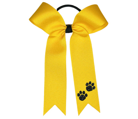 Paw Print College Cheer Bows | Collegiate Cheer Bows | Plain Ribbon Cheer Bows | Yellow Gold Cheer Bows