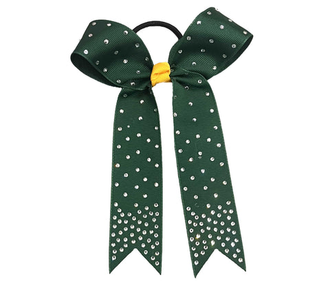 College Rhinestone Cheer Bows | Collegiate Cheer Bows | Rhinestone Ribbon Cheer Bows | Forest Green Cheer Bows