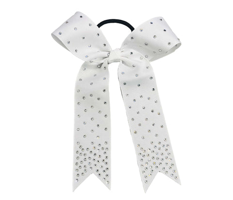 College Rhinestone Cheer Bows | Collegiate Cheer Bows | Rhinestone Ribbon Cheer Bows | White Cheer Bows