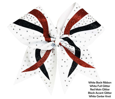 Criss Cross Cheer Bow | Black Red White Glitter and Rhinestone Cheer Bow | Competition Cheer Bow | Rhinestones and Glitter Cheer Bow