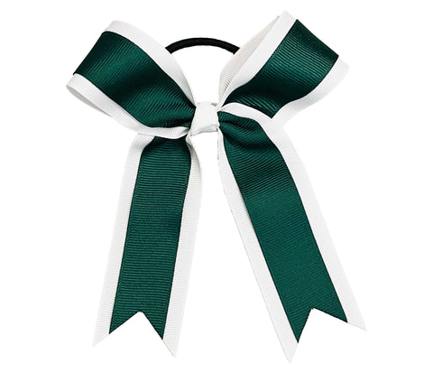 Essentials Cheer Camp Bow | White and Forest Green Cheer Bow | Small Cheer Bow