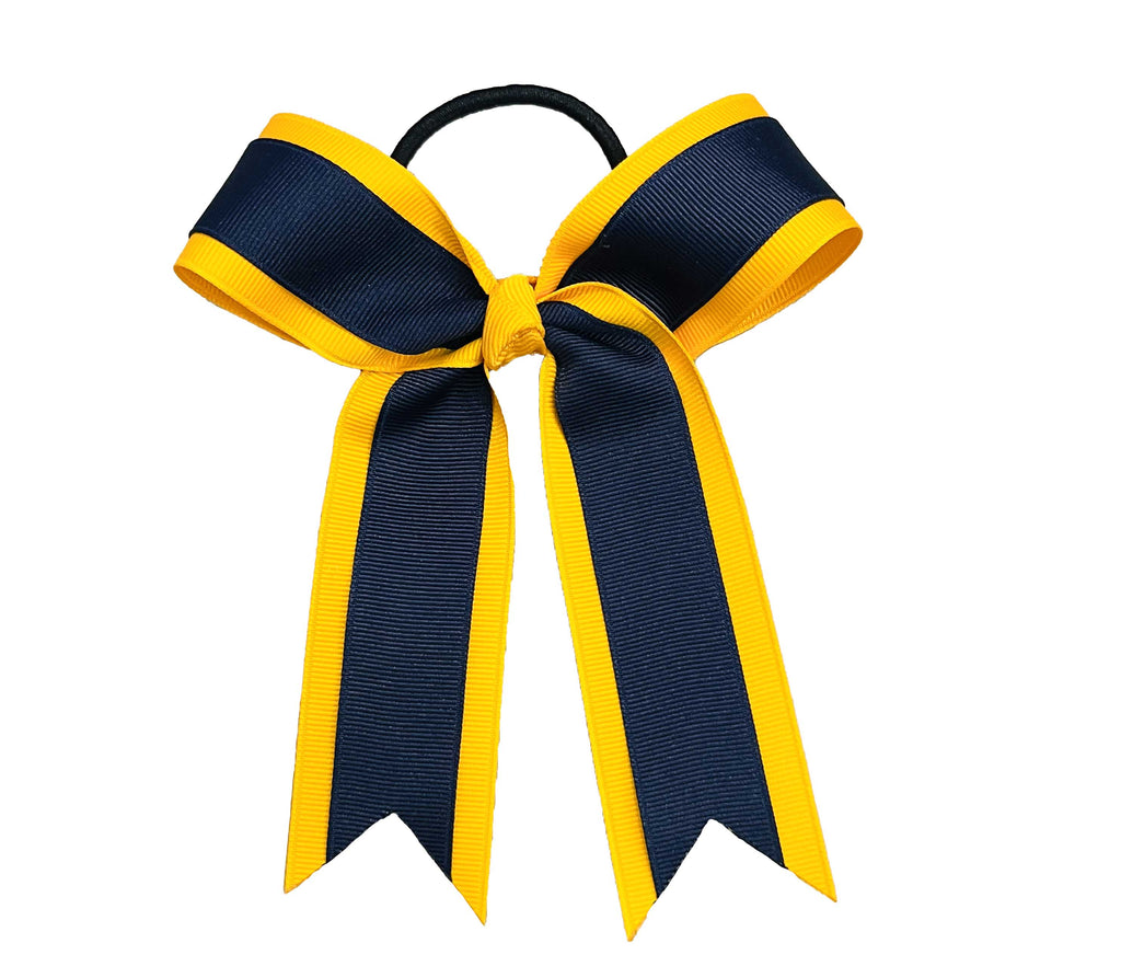 Essentials Cheer Camp Bow | Yellow Gold and Navy Cheer Bow | Small Cheer Bow