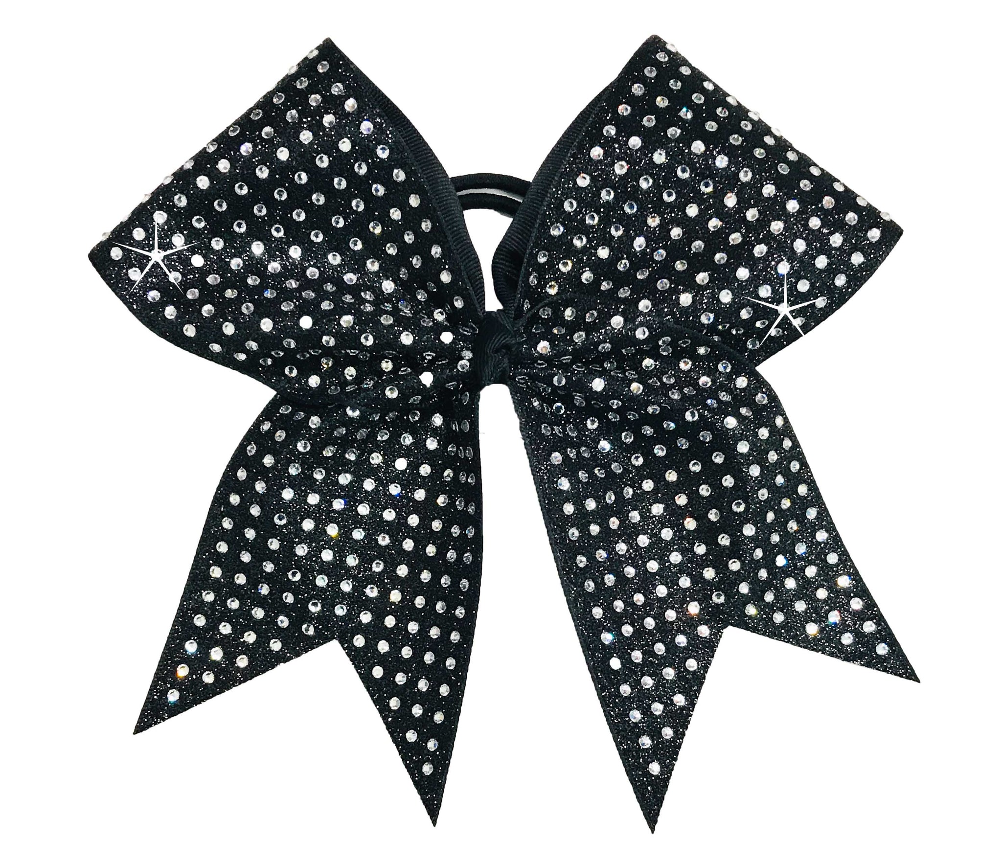 Black glittery bow with silver rhinestones on a white background