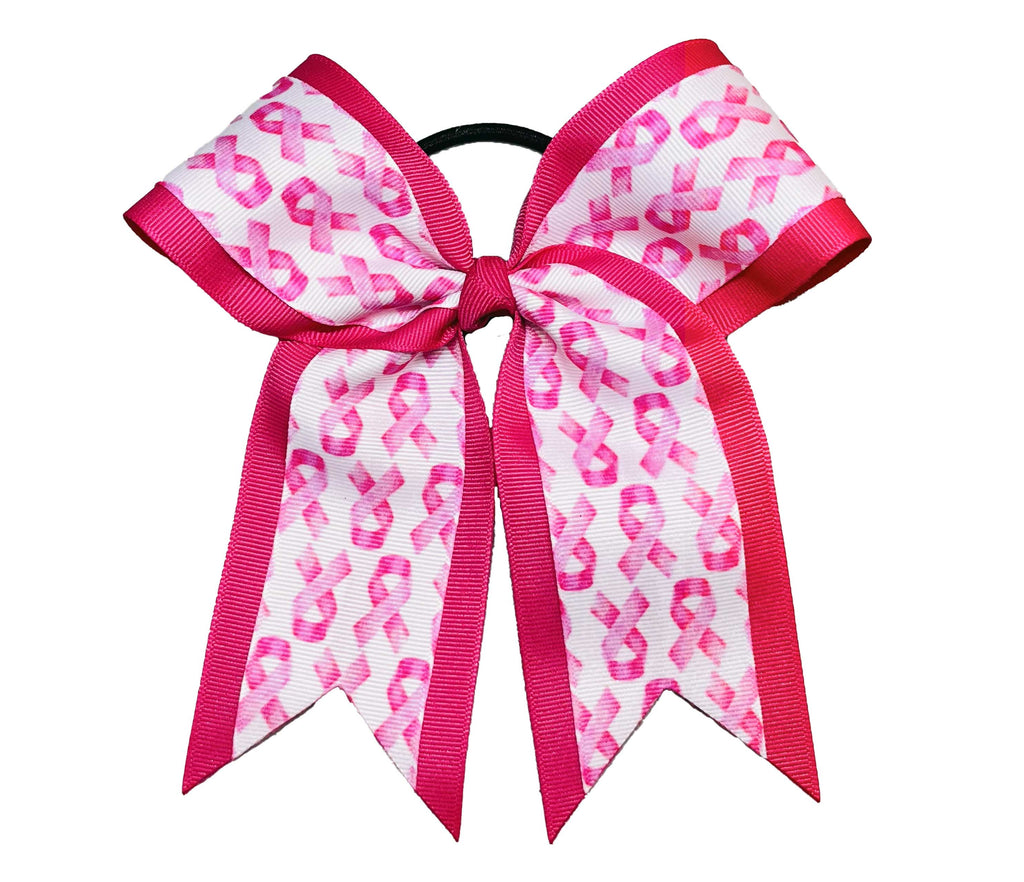 Breast Cancer Awareness Cheer bow with pink and white pattern on a white background