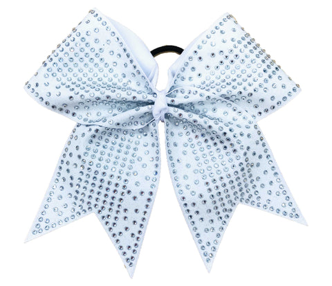 Large white decorative bow with rhinestones on a white background