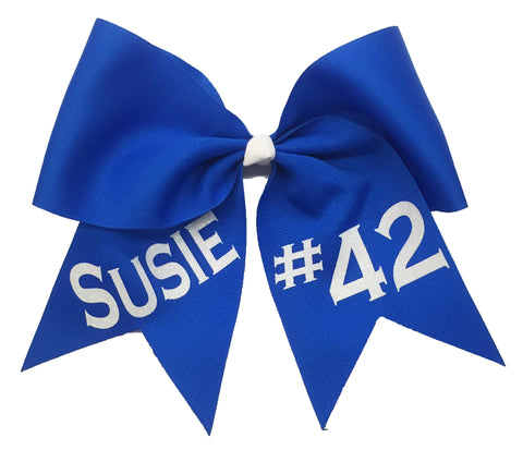 Royal Blue bow with 'SUSIE' and '#42' text on a white background