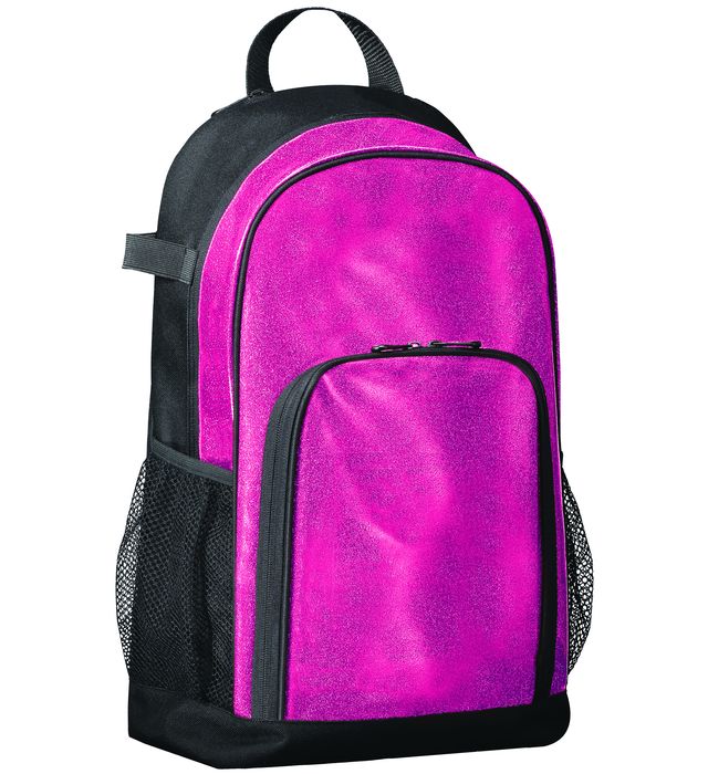 Pink and black glitter backpack on a white background