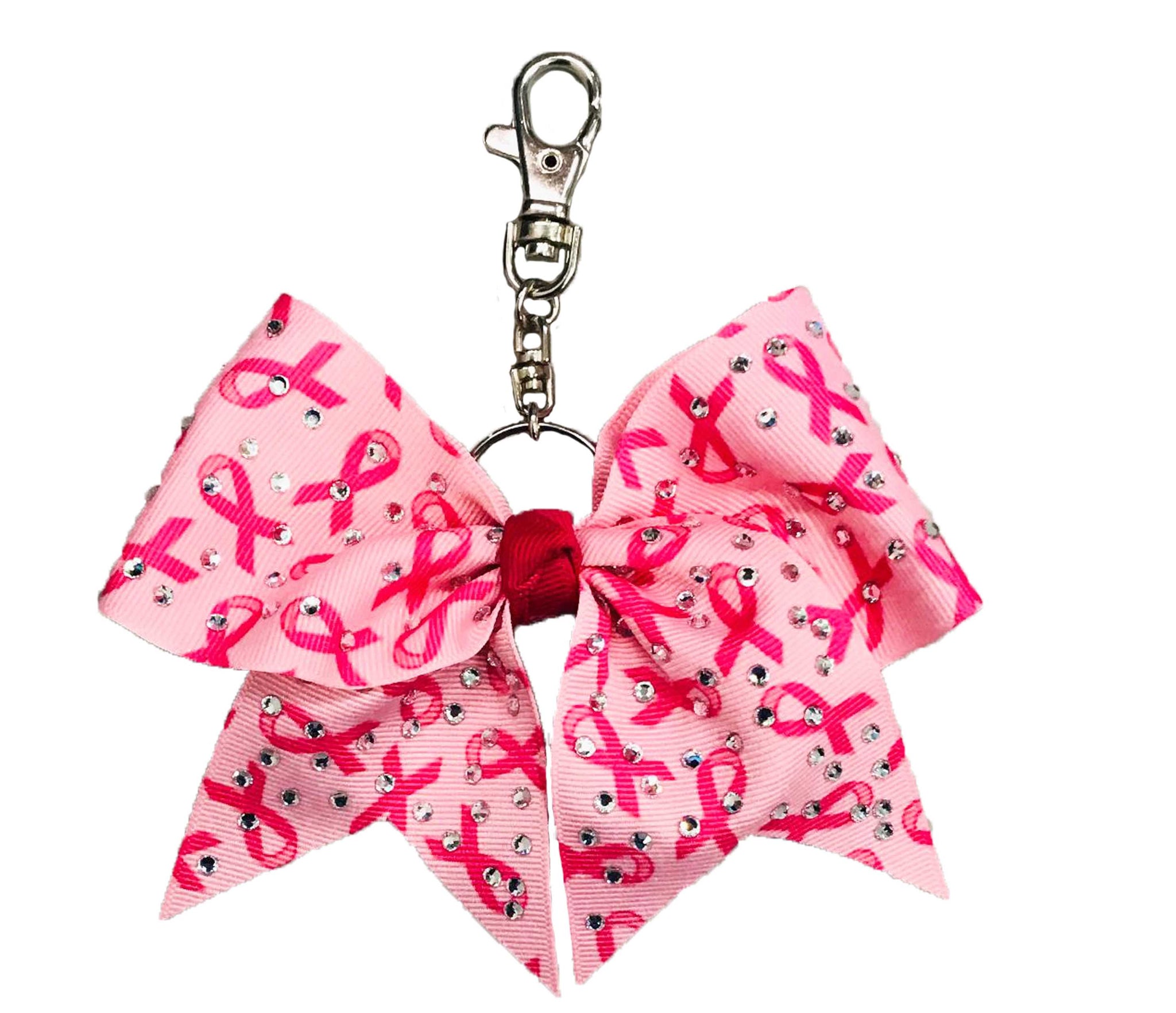Pink Ribbon Awareness Rhinestone Key Chain Bow | Breast Cancer Key Chain Bow