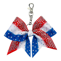 Patriotic Rhinestone Ombre Key Chain Bow | Red White and Blue Keychain Bow
