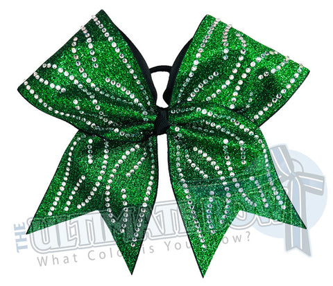 Rhinestone Waves Glitter Cheer Bow | Sideline Cheer Bling | Competition Bows | Emerald Cheer Bow