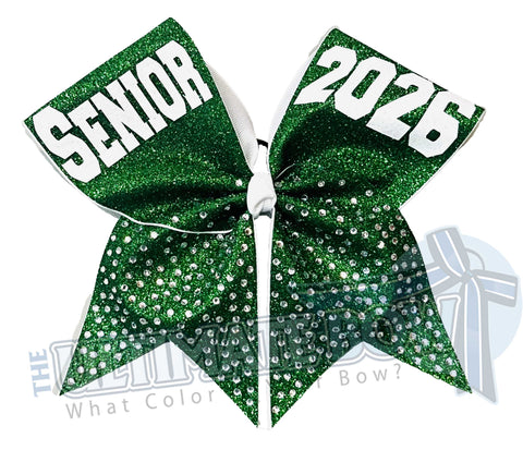 Rhinestone Senior Bling Cheer Bow | Class of 2026 | Senior Cheer Bow | Graduation Gifts | Emerald Green Senior Bows