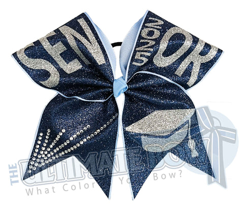Full Glitter Senior Cheer Bow | Senior Grad Cap Class of 2025 | Class of 2025 | Full Glitter Navy Senior Bow | Graduation Cap | Graduation Gift