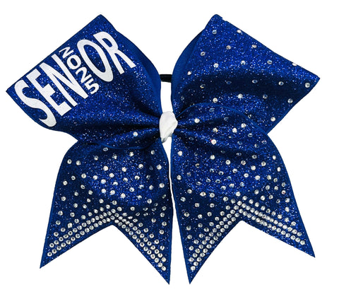 Senior Sparkle Glitter and Rhinestone Cheer Bow | Class of 2025 | Senior Cheer Bow | Graduation Gifts | Royal Blue Senior Bows