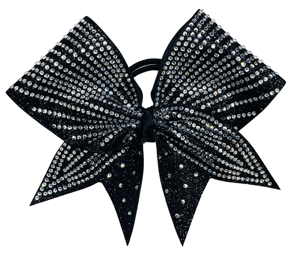 Super RHinestone Stripes Glitter Rhinestone Cheer Bow | Black Full Glitter | Covered in Rhinestones | Competition Cheer Bow | Blinged Out Cheer Bow