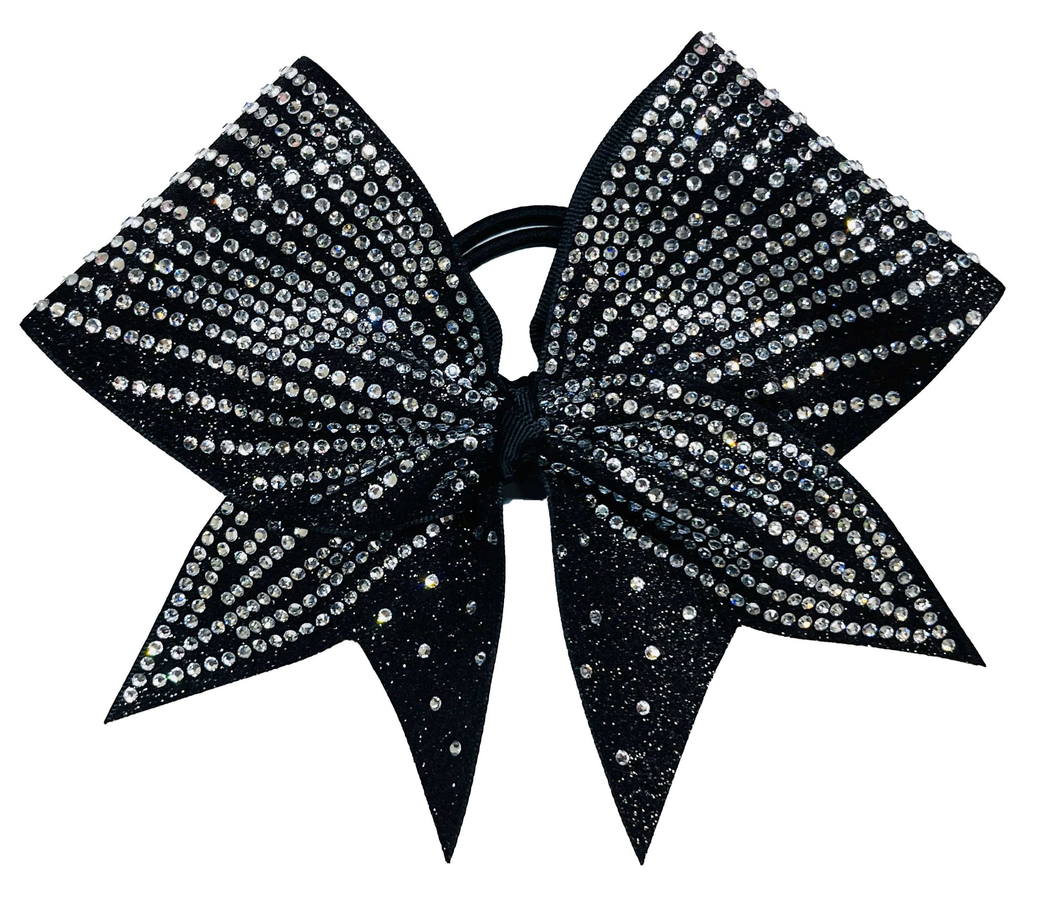 Super RHinestone Stripes Glitter Rhinestone Cheer Bow | Black Full Glitter | Covered in Rhinestones | Competition Cheer Bow | Blinged Out Cheer Bow