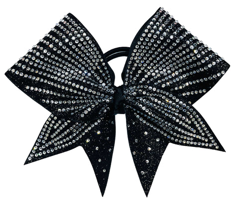 Super RHinestone Stripes Glitter Rhinestone Cheer Bow | Black Full Glitter | Covered in Rhinestones | Competition Cheer Bow | Blinged Out Cheer Bow