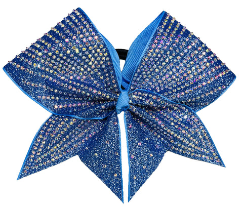 Super Rhinestone Stripes Glitter Rhinestone Cheer Bow | Columbia Blue Full Glitter | Covered in Rhinestones | Competition Cheer Bow | Blinged Out Cheer Bow
