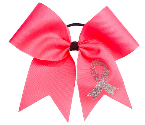 Neon Pink hair bow with a silver ribbon design on a white background