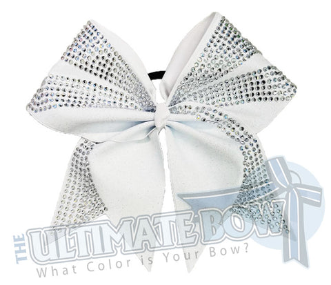 Glitter Rhinestone Ascent Cheer Bow | White Glitter and Rhinestone Competition Cheer Bow | White Cheer Bow