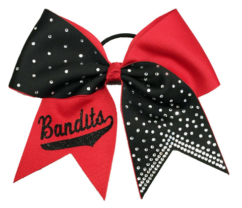 Red and black cheer bow with 'Bandits' text on a white background