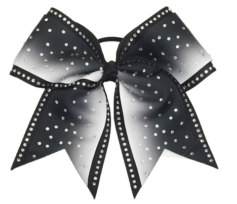 Black and grey ombre bow with silver rhinestones on a white background