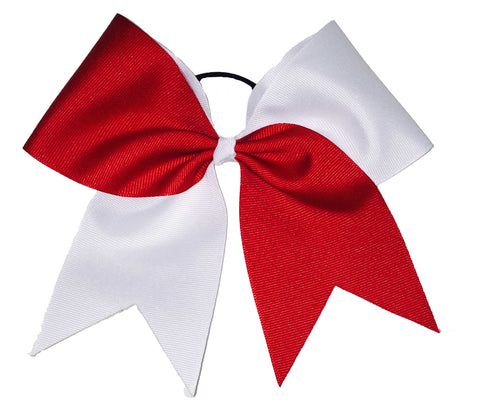 Red and white cheer bow on a white background