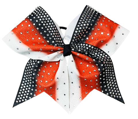 Triple Ombre Glitter and Rhinestone Cheer Bow | Sublimated Custom Cheer Bow | Black Red White Cheer Bow