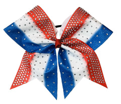 Triple Ombre Glitter and Rhinestone Cheer Bow | Sublimated Custom Cheer Bow | Red White Blue Cheer Bow