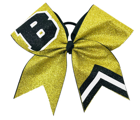 Varsity Cheer Letter Cheer Bow | High School Cheer Bow | Bears Cheer Bow | Bulldogs Cheer Bow | Black and Yellow Cheer Bow