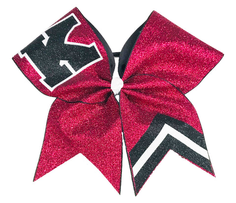 Full Glitter Varsity Cheer Bow | Letter K Cheer Bow | Red and Black Glitter Cheer Bow