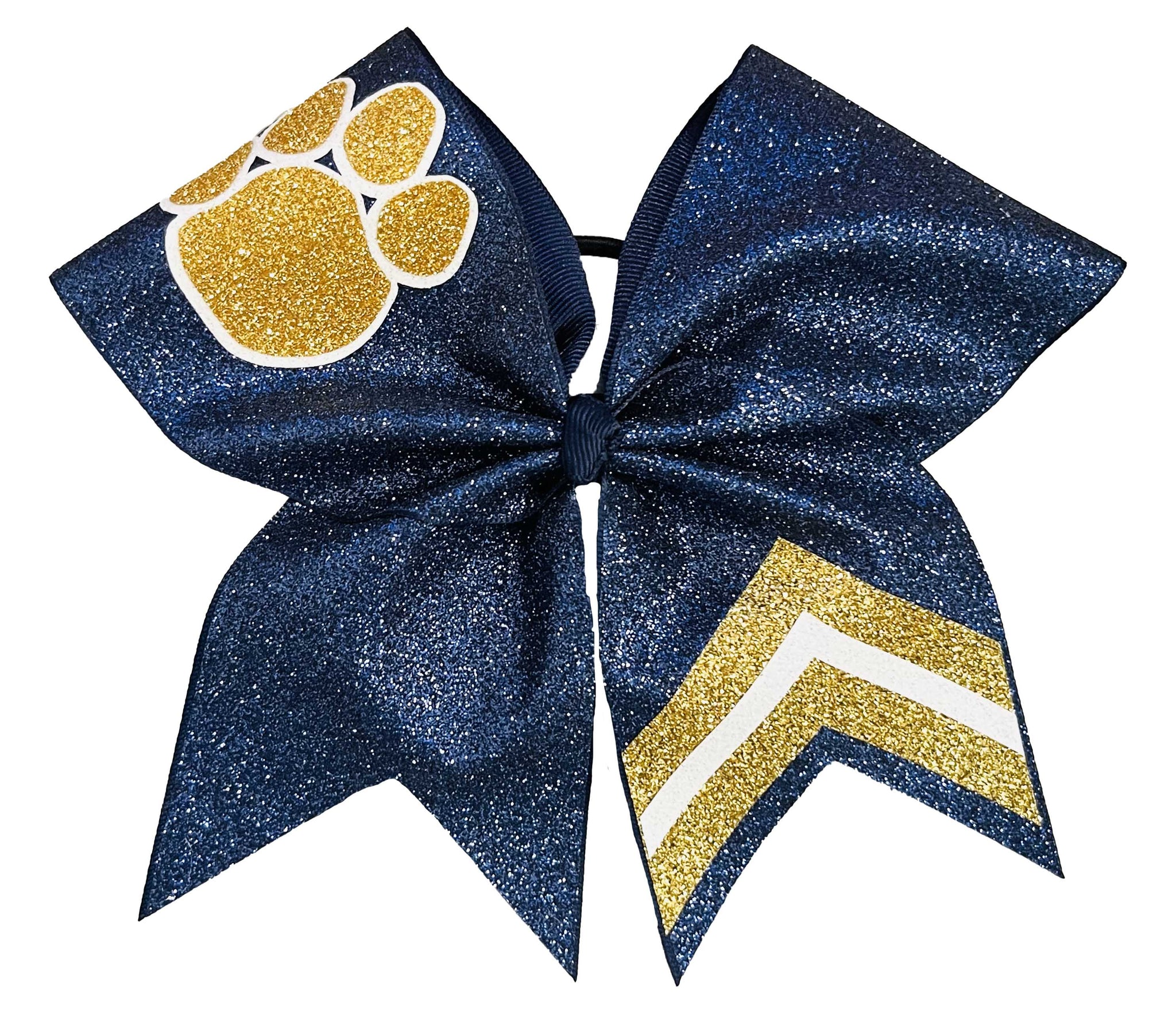 Varsity Paws Glitter Cheer Bow | Navy and Gold Paw Print Bow | Chevron Cheer Bow