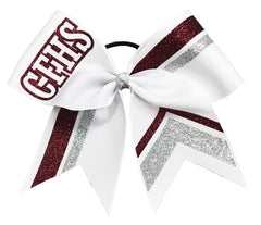 Varsity Squad Glitter Stripes Cheer Bow | High School Cheer Bow | Striped Cheer Bow | Glitter Football Cheer Bow | CFHS | Maroon | Silver | varsity-cheer-softball-school-recreational-cheer