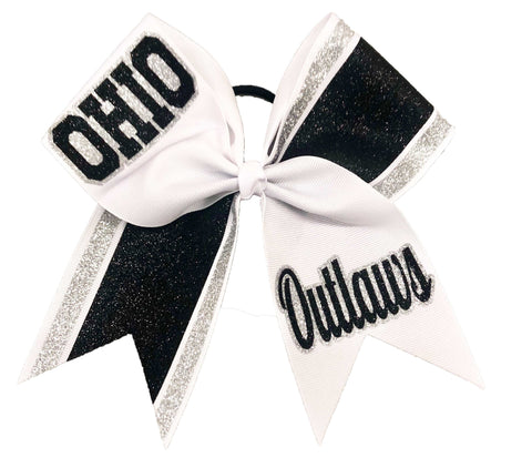 High School Cheer | Recreational Cheer | Silver Black White | Cheer Bow | Football Cheer Bow | glitter-stripes-cheer-bow-glitter-varsity-cheer-school-cheer | Softball