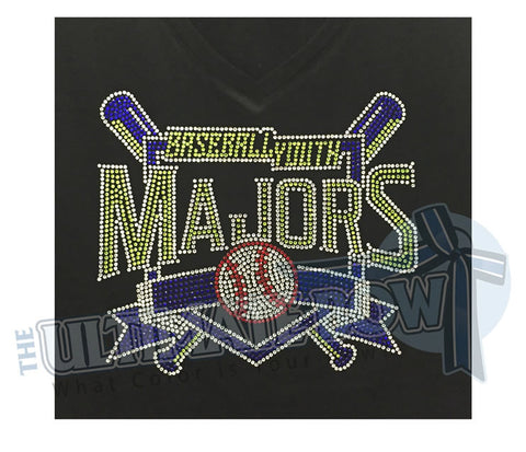 Baseball Youth Majors Rhinestone V-Neck T-Shirt