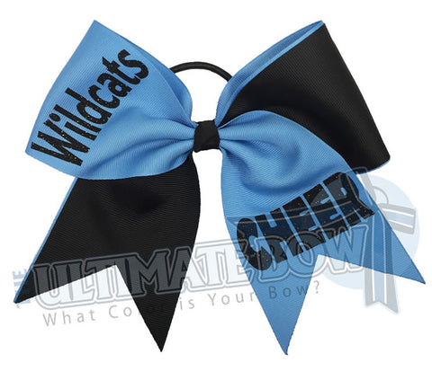 Superior-Cheer-team-wildcats-black-columbia-blue-glitter-personalized-cheer-bow-bow-practice-bow