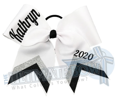 Chevron Cheer Bow | Personalized Cheer Bow | Class Year Cheer Bow | -silver-black-white-cheer-bow-glitter-varsity-cheer-softball-school-recreational-cheer