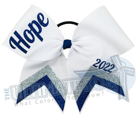 Chevron Cheer Bow | Personalized Cheer Bow | Class Year Cheer Bow | Royal Blue White Silver Senior Bow | cheer-bow-glitter-varsity-cheer-softball-school-recreational-cheer