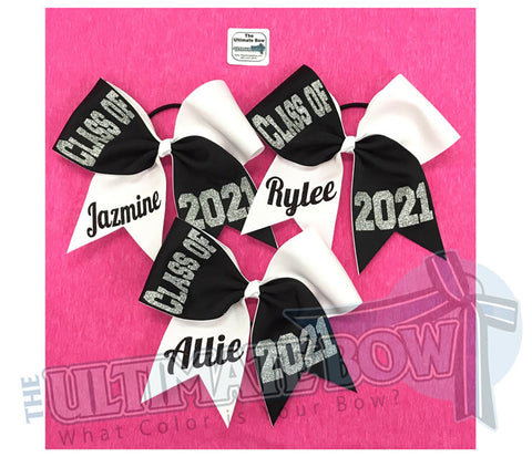 Senior Cheer Bow | Graduation Cheer Bow | Senior Softball Bow | Black | White | Team Order