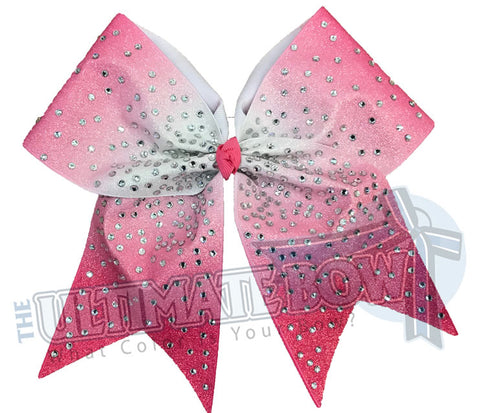 Hot Pink Ombre Glitter rhinestone Cheer Bow | Sublimated Cheer Bow | crystal clear rhinestones | cheer-bow-full-glitter-cheerleader hair bow